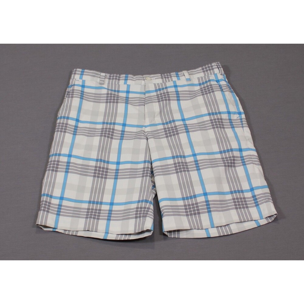 Nike Golf Shorts Size 34 Men’s Blue White Plaid Dri Fit Tour Performance Stretch